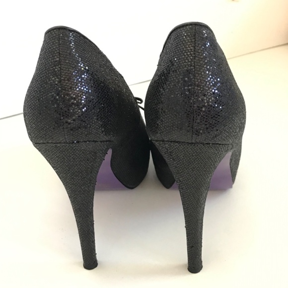 JUST FAB Stilettos Heels Peep Toe Black Pumps Shimmer Party Women’s Size 10 - Picture 8 of 16